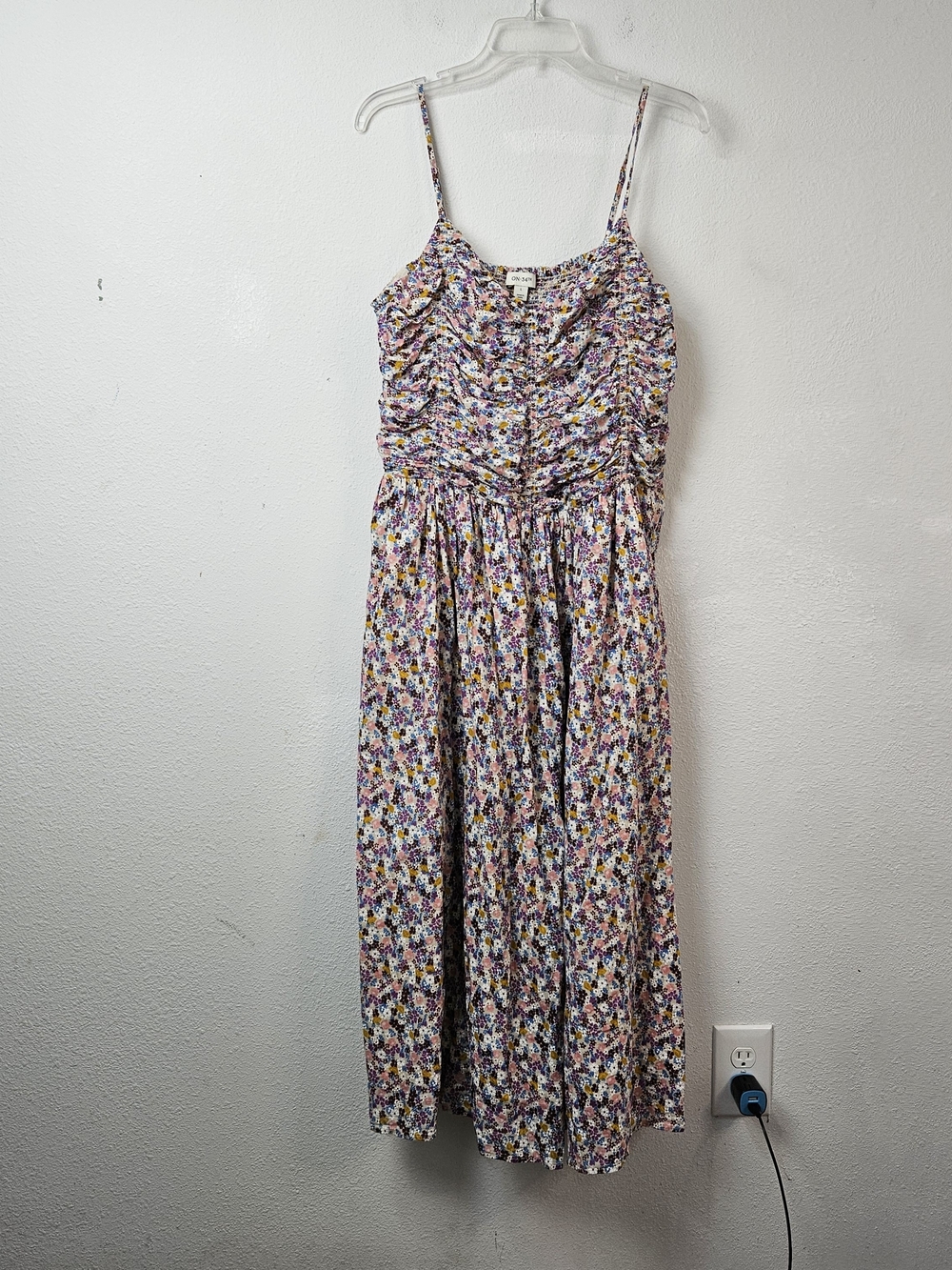 ON.34th Floral Spaghetti Strap Midi Dress - Purple, Yellow, White Size L Pockets